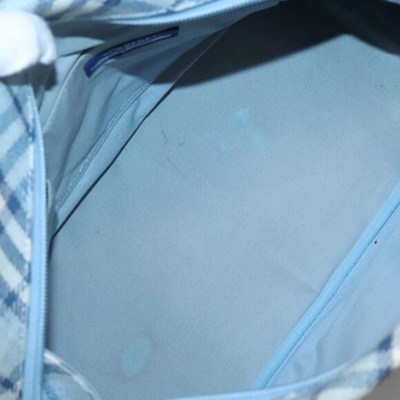 BURBERRY Nova Check Blue Label Hand Bag Wool Light Blue Silver Auth - Picture 14 of 16